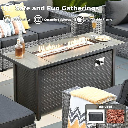 ovios 13 Pieces Patio Furniture Set, Outdoor Wicker Sectional Sofa - Image 7