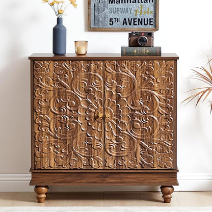 weselon Accent Cabinet Set of 2, Farmhouse Carved Storage Sideboard Buffet - Image 7