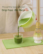 ZENS Matcha Whisk Set, 15oz Hand-Glazed Matcha Bowl with Spout and Bamboo Whisk, Whisk Holder (Chasen), Scoop & Tea Towel, 5pcs Matcha Tea Set Gift for Matcha Ceremony, Green