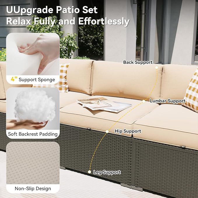 Aoxun Patio Furniture Set, 7 Piece Outdoor Sectional Sofas - Image 2