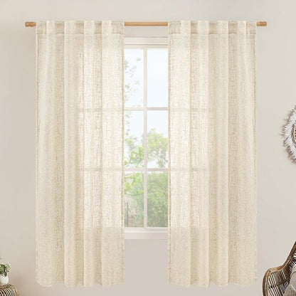 Semi Sheer Beige Linen Curtains 72 inch 2 Panels, 34 x 72 Inch | Light by LAMIT