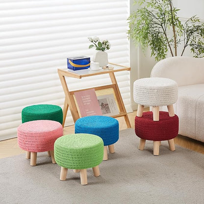 Wimarsbon Pouf Ottoman, 100% Cotton Knitted Boho Footstool, Round Footrest - Image 4