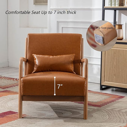 INZOY Mid-Century Modern Accent Chair Set of 2, PU Leather Reading Armchair - Image 5