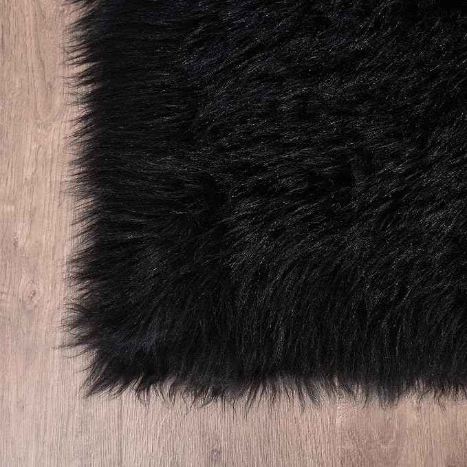 Goolela Black Sheepskin Area Rug 10x12 Fluffy Fuzzy Shag Carpet - Image 5