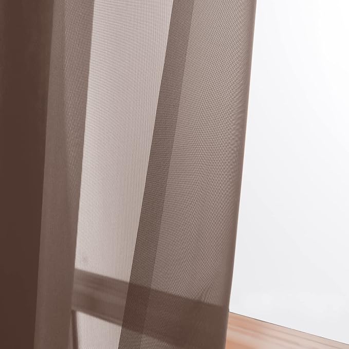 Sheer Chocolate Curtains, Sheer Curtains 90 Inches Long 2 Panels Set, Rod - Image 2