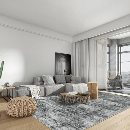 10x14 Area Rugs for Living Room: Washable Abstract Black Badroom Carpet | - Image 4