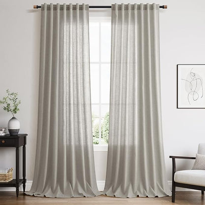 Silver Grey Linen Curtains 120 Inch Extra Long by Nanspring
