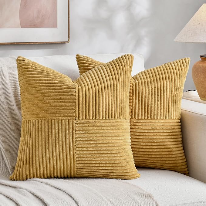 Fancy Homi 2 Packs Mustard Yellow Decorative Throw Pillow Covers 22x22 Inch by Fancy+Homi