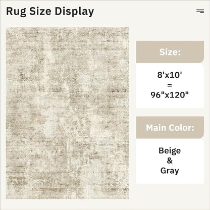 Soalmost Abstract Rug 8x10 Large Living Room Area Rugs Washable Beige/Gray | - Image 3