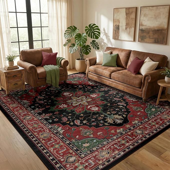 RELEANY Washable Area Rug, Water Repellent, Pet Friendly, Vintage Floral Boho by RELEANY