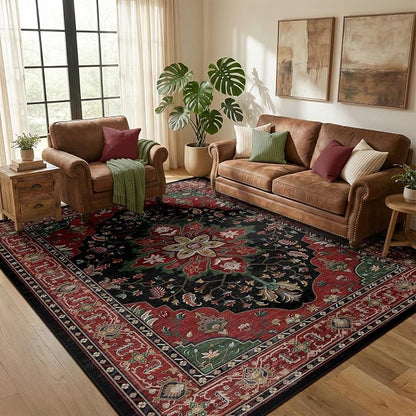 RELEANY Washable Area Rug, Water Repellent, Pet Friendly, Vintage Floral Boho by RELEANY