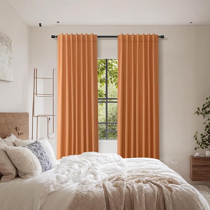 Orange 100% Blackout Linen Curtains 102 Inch Length 2 Panels Set - Image 9