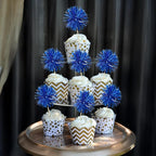 Ephlyn 30Pcs Foil Firework Cupcake Toppers Sparkles Fireworks Sticks Birthday Decorations Sparkle Tinsel Cocktail Fruit Toothpick for Birthday Wedding Graduation Party Cake Decorations Blue