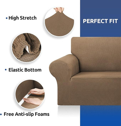 Stretch Chair Sofa Slipcover, Single Couch Cover, Camel | 1-Piece Washable Sofa - Image 4