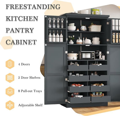 VilroCaz Freestanding Kitchen Pantry Tall Storage Cabinet, Wooden Kitchen - Image 5