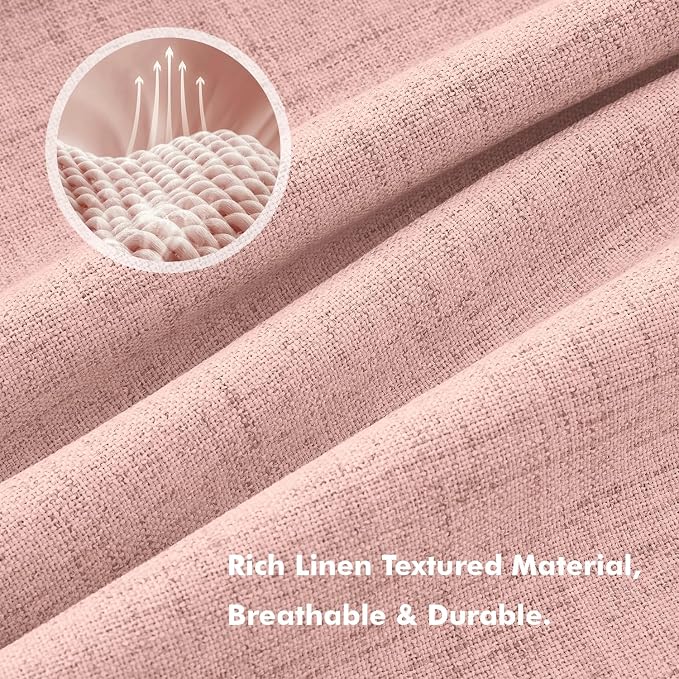 MIULEE 100% Blackout Linen Curtains 42 x 96 Inch Blush Pink 2 Panels | Thermal - Image 3