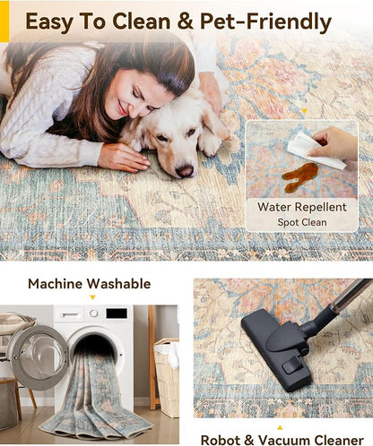 RELEANY Washable Area Rug, Small 2'x3', Water Repellent, Pet Friendly, Vintage - Image 5
