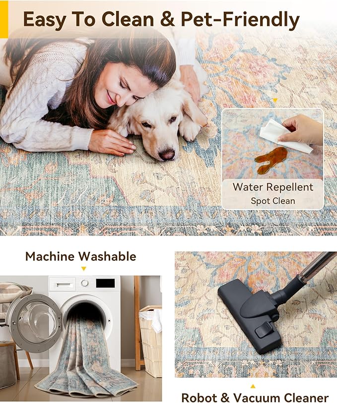 RELEANY Washable Area Rug, Square 4'x4', Water Repellent, Pet Friendly - Image 4