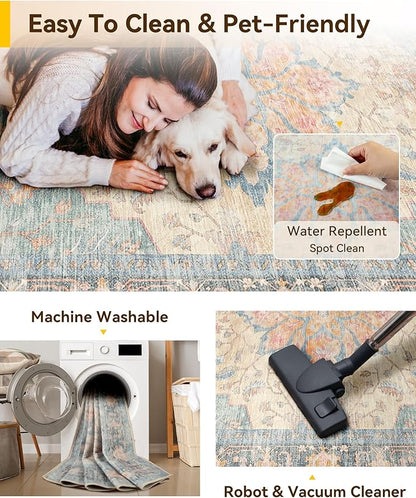 RELEANY Washable Area Rug, Square 4'x4', Water Repellent, Pet Friendly - Image 4