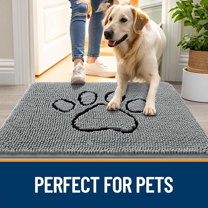OLANLY Dog Door Mat for Muddy Paws 35x24, Paw Print Design Chenille Mud Mat | - Image 6