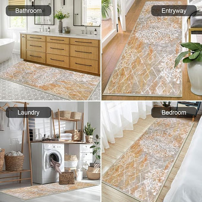 HEBE Hallway Runner Rug 2'x6', Washable Non Slip Kitchen Rug Runner | Soft Boho - Image 6