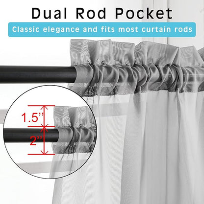 Charcoal Grey Sheer Curtains 36 inches Long, Short Kitchen Window Treatment - Image 2