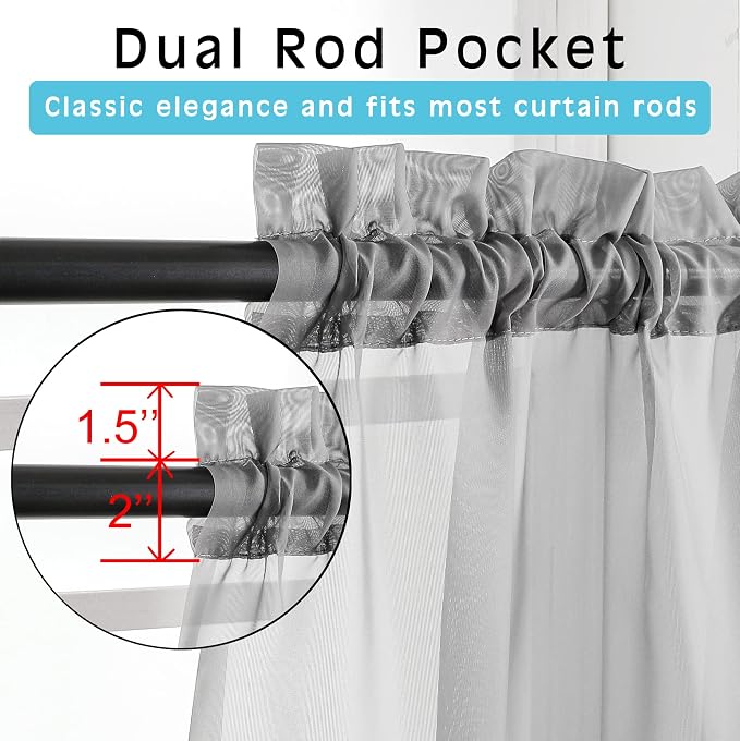 2 Panels Sheer Charcoal Grey Curtains 72 Inches Length Window Treatment - Image 3