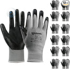 ANDANDA Smart Touch Work Gloves - 12 Pairs, 3D Comfort Stretch Fit, Nitrile Coated with Grip, Seamless Knit Nylon, Suitable for Warehousing, Black (XXL)