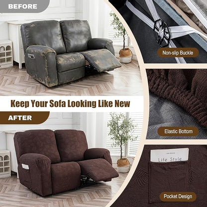 Gennia Recliner Loveseat Cover 4 Pieces, Waterproof Stretch Recliner Sofa - Image 5