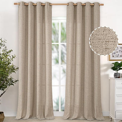 YoungsTex Oatmeal Linen Curtains 95 lnch Long 2 Panels, Tan Grommet Drapes | by YoungsTex