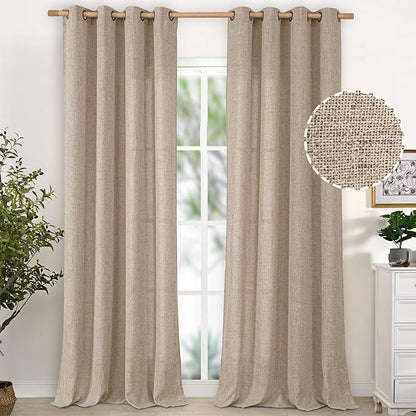 YoungsTex 90 Inches Long Oatmeal Linen Semi Sheer Curtains by YoungsTex