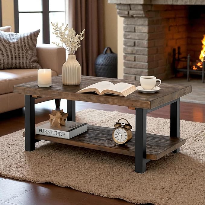 Pomona 42-Inch Rectangular Solid Wood Coffee Table by AlaterreFurniture