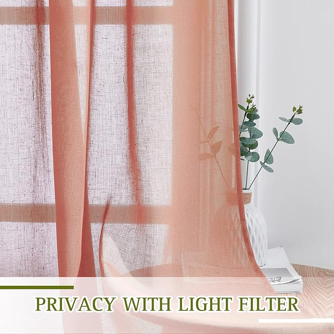 NICETOWN Linen Sheer Burnt Orange Curtains, Grommet Decorative Rustic Farmhouse - Image 5