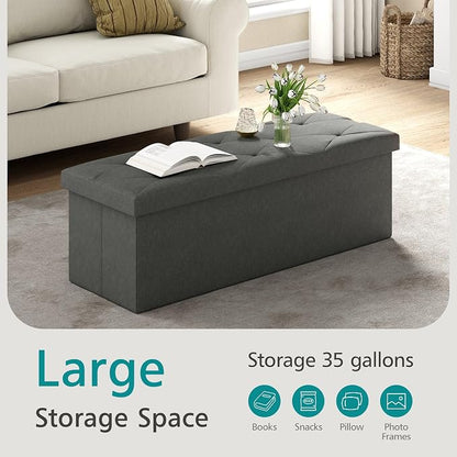 VECELO 43'' Folding Storage Ottoman Bench, Storage Chest, Linen Fabric Foot - Image 6