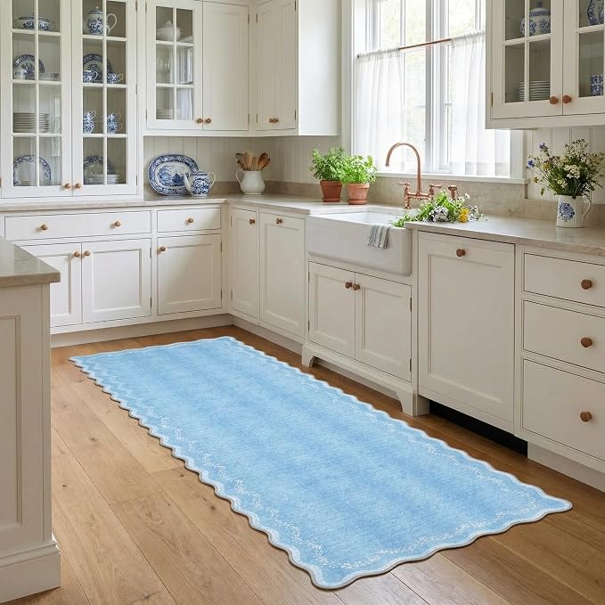 GarveeHome 2.5x8 Scalloped Washable Runner Rug Non Slip Hallway Kitchen Rug | - Image 3