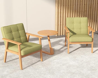 Modern Accent Chair with Wooden Table, Upholstered Linen Fabric Leisure Chair by Unknown