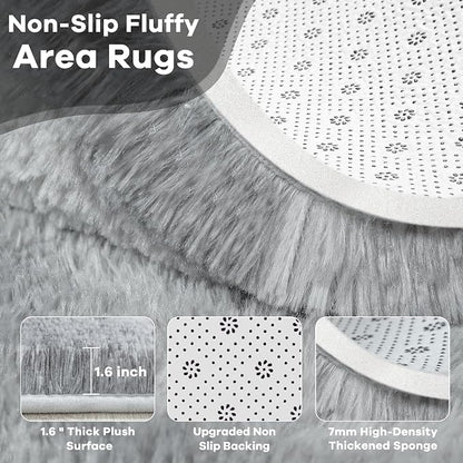 4x6 Grey Fluffy Soft Area Rug Non-Slip - Image 4