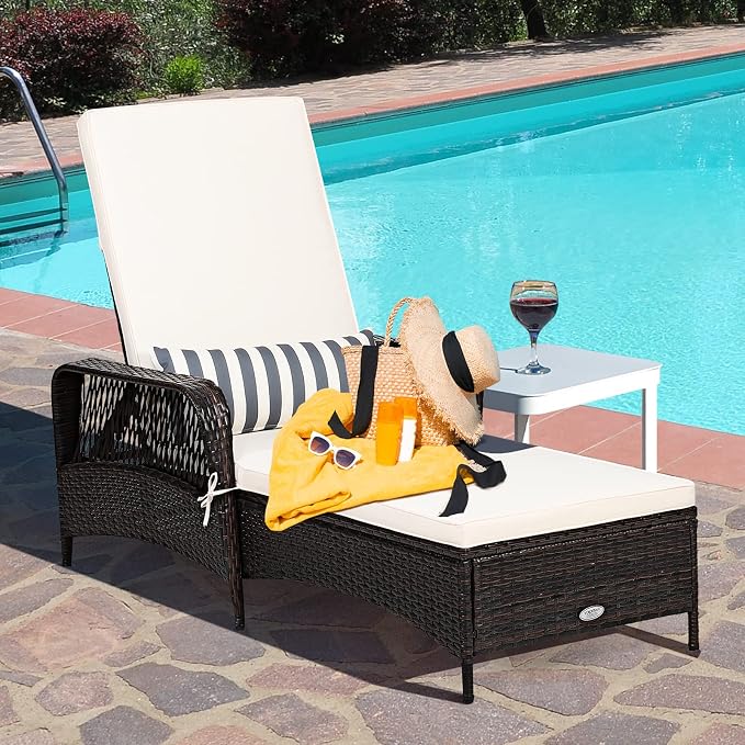 COSTWAY PE Rattan Chaise Lounge Chair, 6 Gear Adjustable Recliner - Image 4