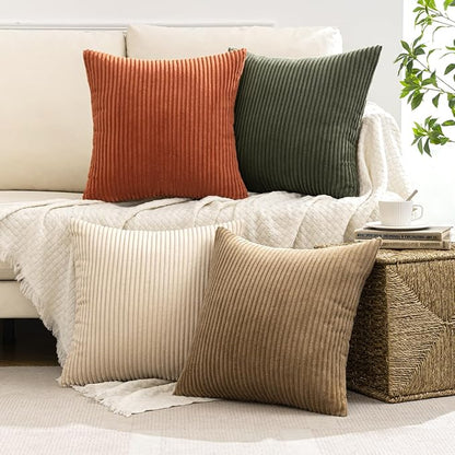 MIULEE Fall Corduroy Decorative Throw Pillow Covers Rust-Olive Green 20x20 | - Image 2