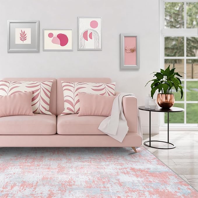 Aelenmu 10x14 Area Rugs for Living Room Dining Room Washable Pink | Soft Modern - Image 3