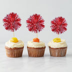 Gyufise 30Pcs Foil Firework Cupcake Toppers Sparkle Tinsel Cake Toppers Tinsel Drink Cake Decoration Cocktail Picks for Birthday Wedding Graduation Party Supplies Dark Red