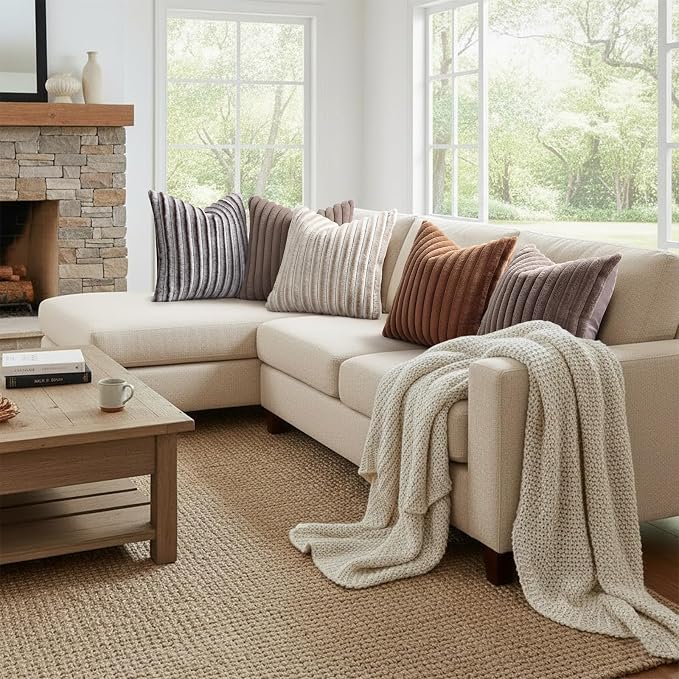 decorUhome Fall Faux Fur Throw Pillow Covers 26x26 Set of 2 Brown White | - Image 7