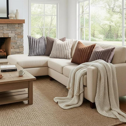 decorUhome Fall Faux Fur Throw Pillow Covers 26x26 Set of 2 Brown White | - Image 7
