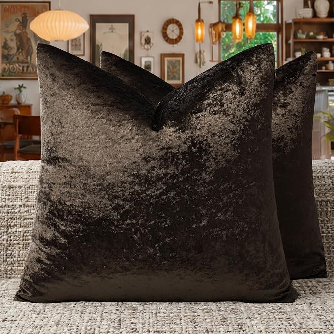 GIGIZAZA Crushed Brown Velvet Throw Pillow Covers 18x18 Pack of 2 | Decorative by GIGIZAZAFocusingonhomedecoration
