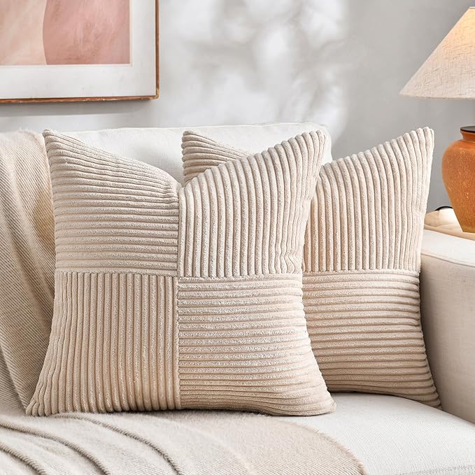 Fancy Homi 2 Packs Tan Decorative Throw Pillow Covers 18x18 Inch by Fancy+Homi