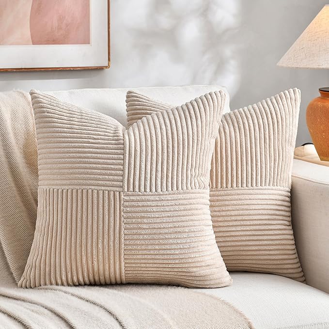 Fancy Homi 2 Packs Tan Decorative Throw Pillow Covers 16x16 Inch by Fancy+Homi