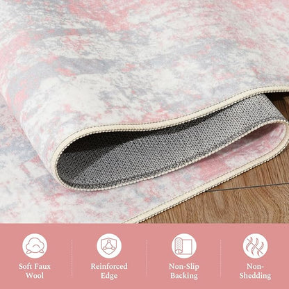 Rugflix 8x10 Area Rugs for Bedroom, Washable Pink Large Rug | Machine Washable; - Image 7
