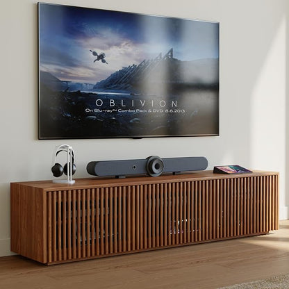 POVISON Full Assembled Mid Century Modern TV Stand, Wood Slatted Media Console by POVISON