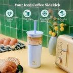 REDUCE Aspen 20 oz Vacuum Insulated Glass Tumbler with Lid & Extra Wide Straw - Keeps Drinks Cold for 12 Hrs - Ideal for Iced Coffee, Smoothies & Boba - Dishwasher Safe, Soft Base - Unbleached