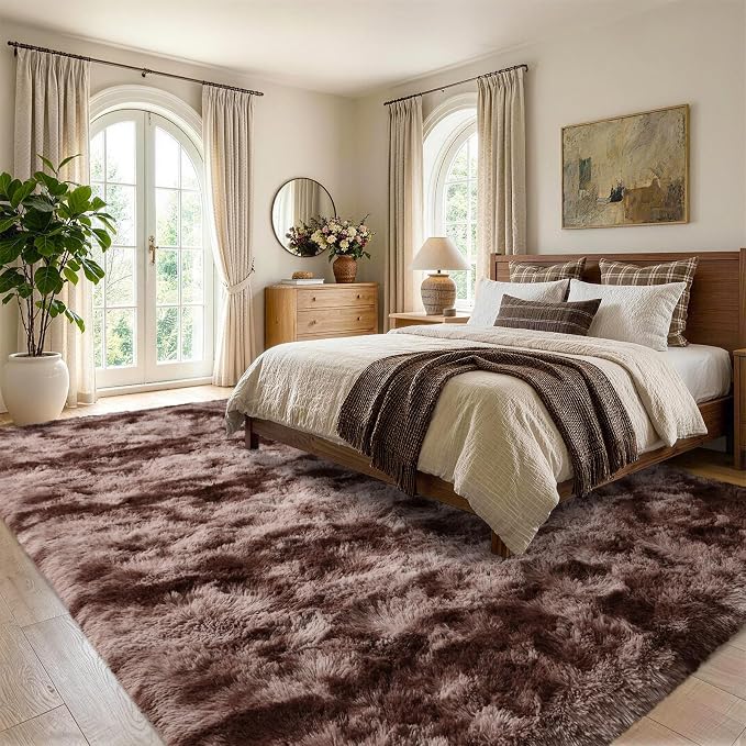 4x6 Tie-Dyed Brown Fluffy Soft Area Rug Non-Slip - Image 3